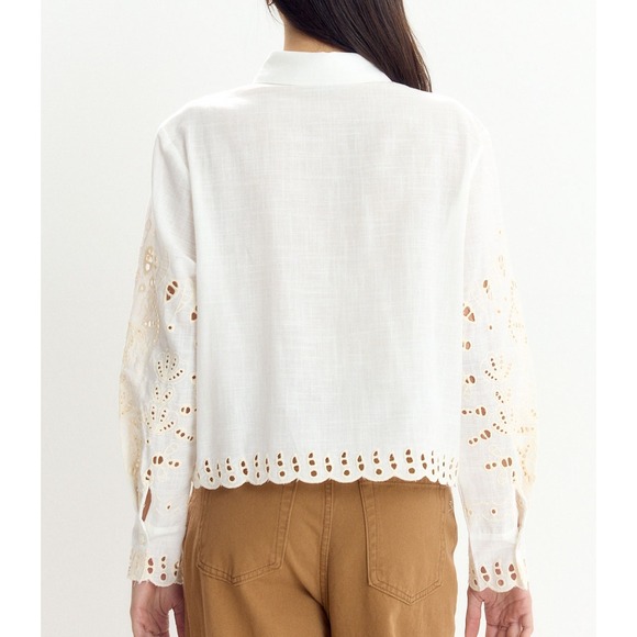 Christian Lacroix Linen Blend Embroidered Scallop Hem Blouse S NWT - Picture 8 of 10